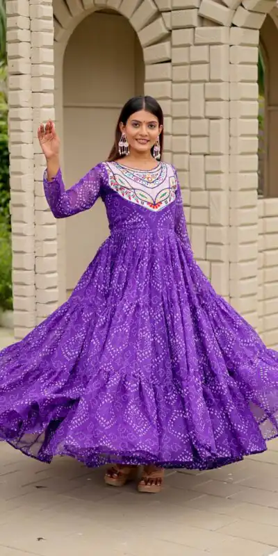 Ram 130 Purple in Colour Faux Georgette Bandhani Print Work Gown. Available at ₹1749 only. Delivery 4-6 Working Days. Shop now. | Gowns, Bollywood Gowns, Creative Gowns, Designer Gowns, Embroidered Gowns, Party Wear Gowns