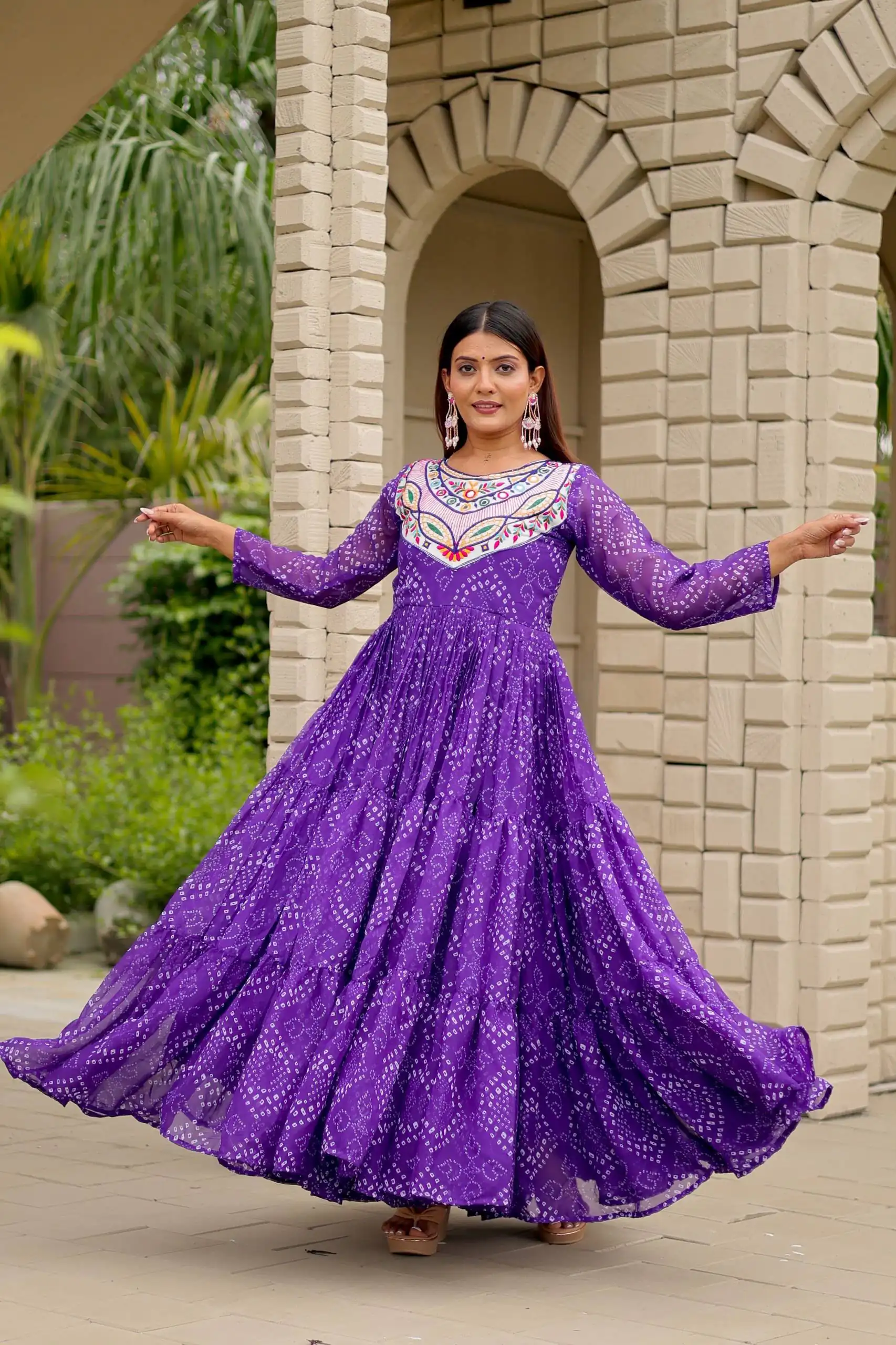 Ram 130 Purple in Colour Faux Georgette Bandhani Print Work Gown. Available at ₹1749 only. Delivery 4-6 Working Days. Shop now. | Gowns, Bollywood Gowns, Creative Gowns, Designer Gowns, Embroidered Gowns, Party Wear Gowns