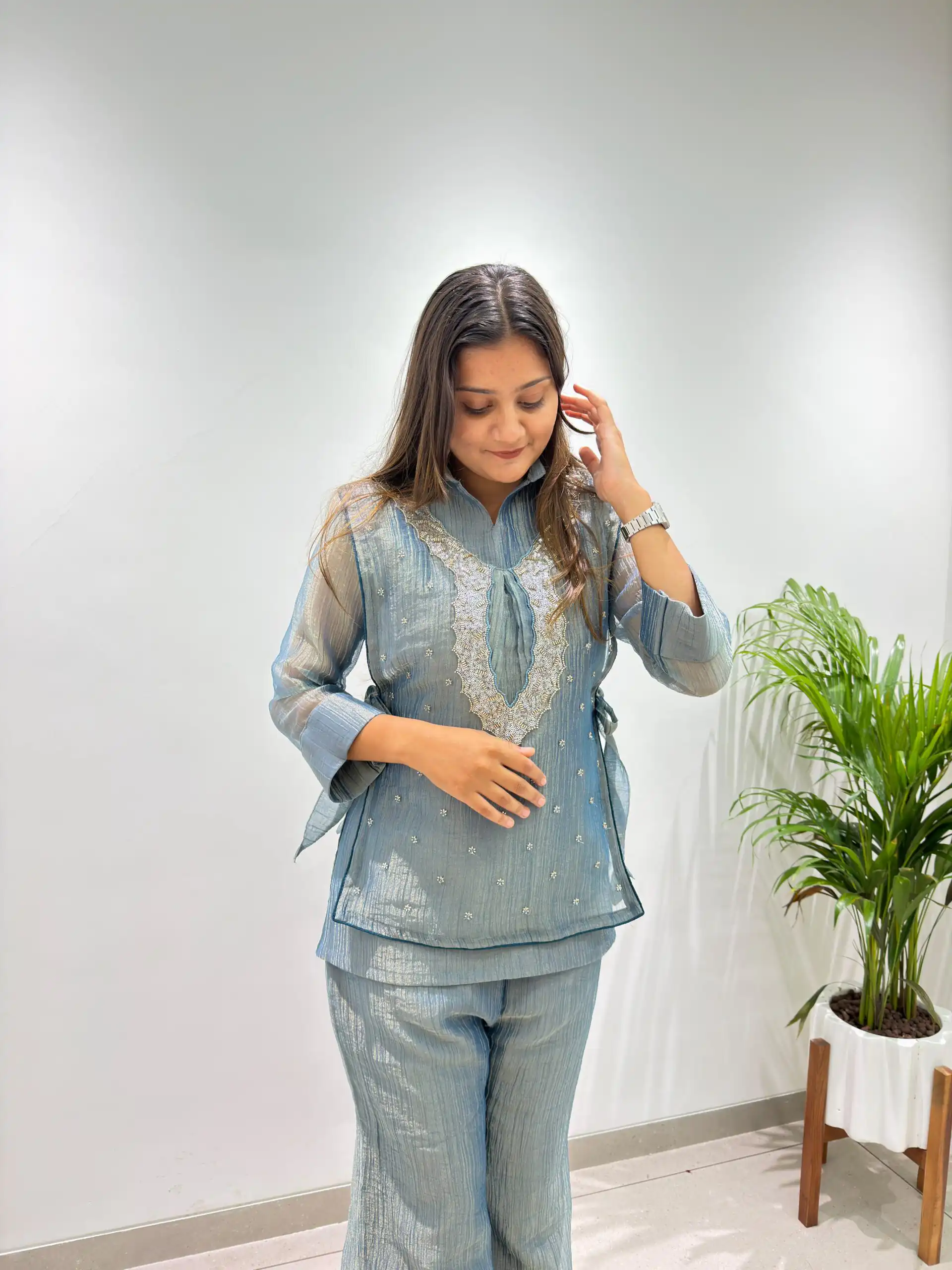 BE 493 Blue Colour | Brown Salsa Silk Kurti with Hand Work. Get it for ₹2199. Delivery 4-6 Working Days. Online Shop now. | Kurti, Bollywood Kurti, Creative Kurtis, Designer Kurti, Party Wear Kurti, Selfie Kurti