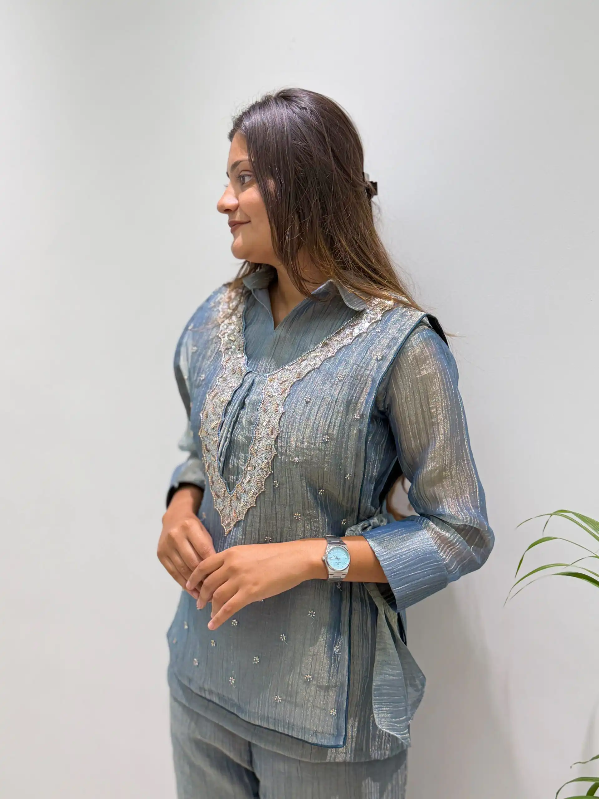 BE 493 Blue Colour | Brown Salsa Silk Kurti with Hand Work. Get it for ₹2199. Delivery 4-6 Working Days. Online Shop now. | Kurti, Bollywood Kurti, Creative Kurtis, Designer Kurti, Party Wear Kurti, Selfie Kurti