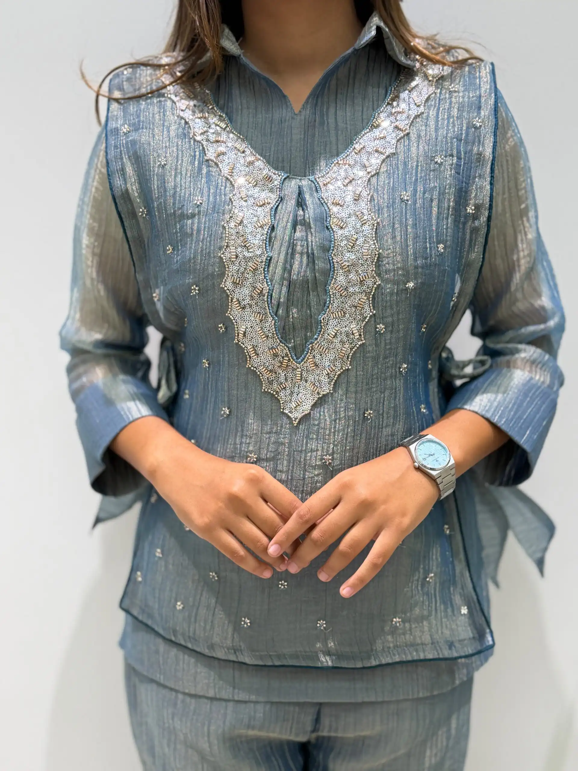 BE 493 Blue Colour | Brown Salsa Silk Kurti with Hand Work. Get it for ₹2199. Delivery 4-6 Working Days. Online Shop now. | Kurti, Bollywood Kurti, Creative Kurtis, Designer Kurti, Party Wear Kurti, Selfie Kurti
