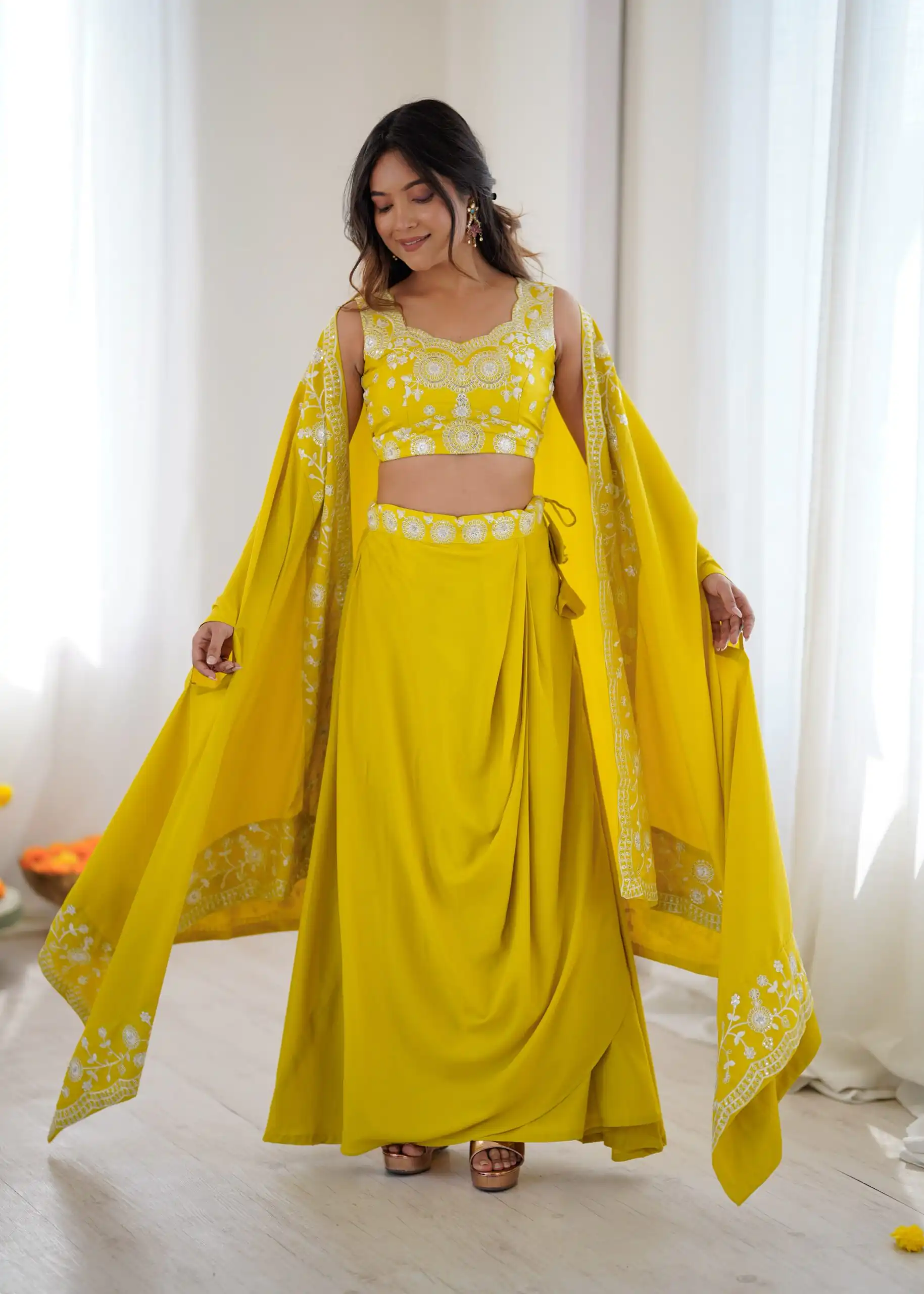 Aglow Mastered French Crep Sequence Work Dhoti Suit