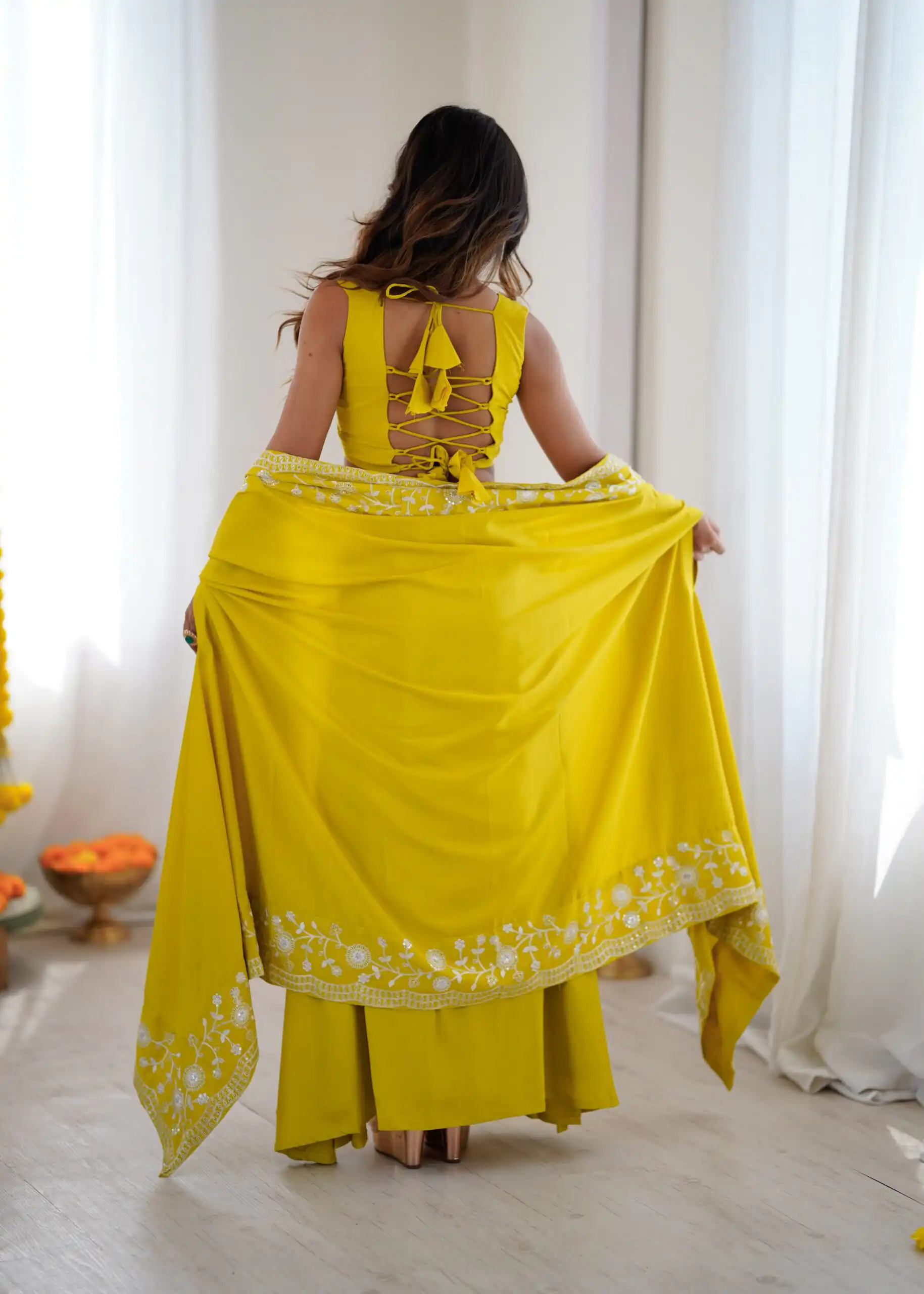 Aglow Mastered French Crep Sequence Work Dhoti Suit - Image 3