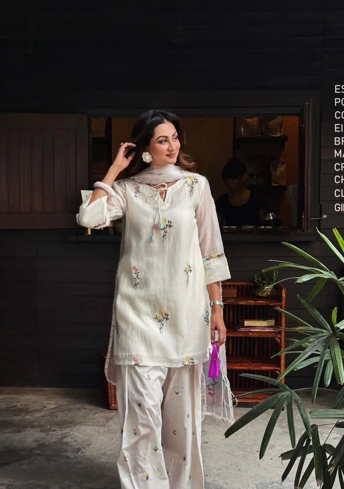 Aglow White Mul Chanderi Silk Embroider Work Salwar Suit - Image 3
