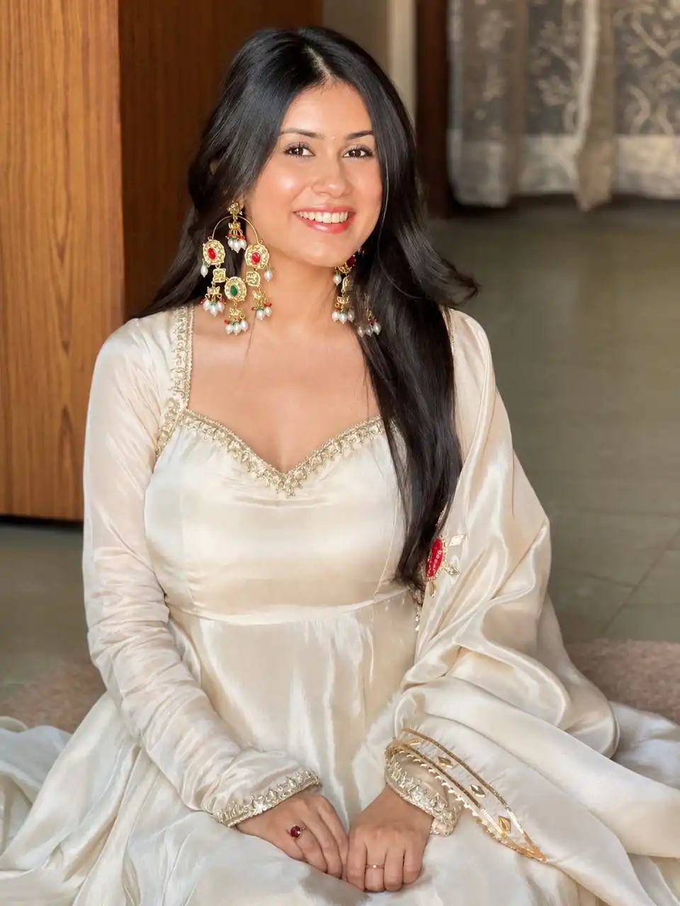 Fancy White Upada Silk Embroidery Work Gown - Image 10
