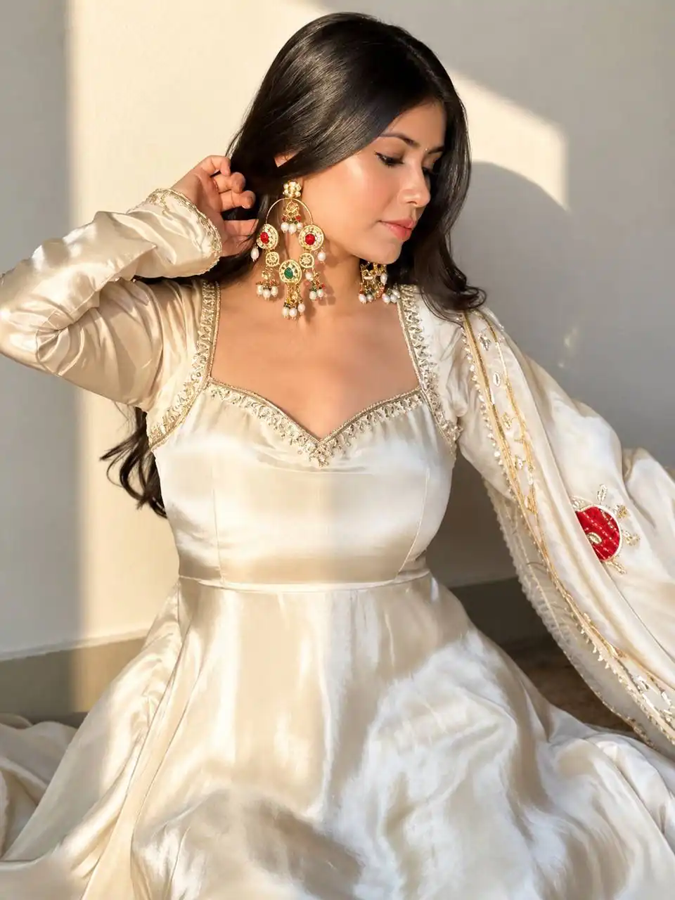 Fancy White Upada Silk Embroidery Work Gown - Image 7