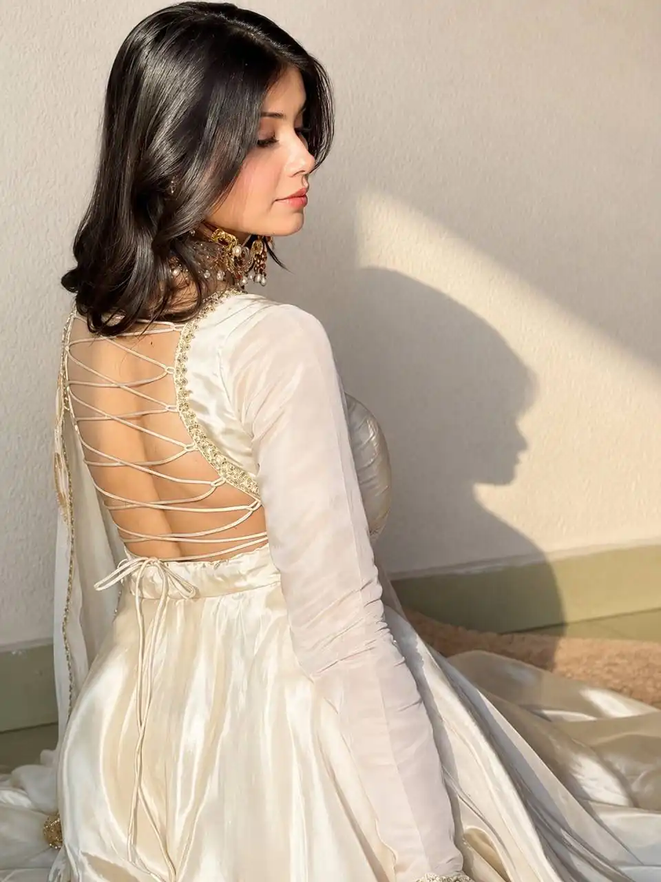 Fancy White Upada Silk Embroidery Work Gown - Image 9
