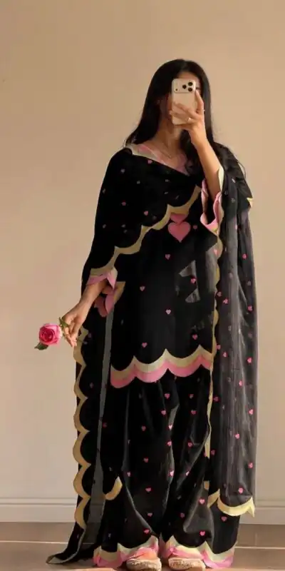 Alternative view of Graceful Black Mul Chanderi Silk Embroidery Work Salwar Sui