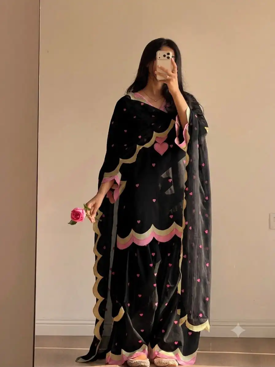 Graceful Black Mul Chanderi Silk Embroidery Work Salwar Sui - Image 2