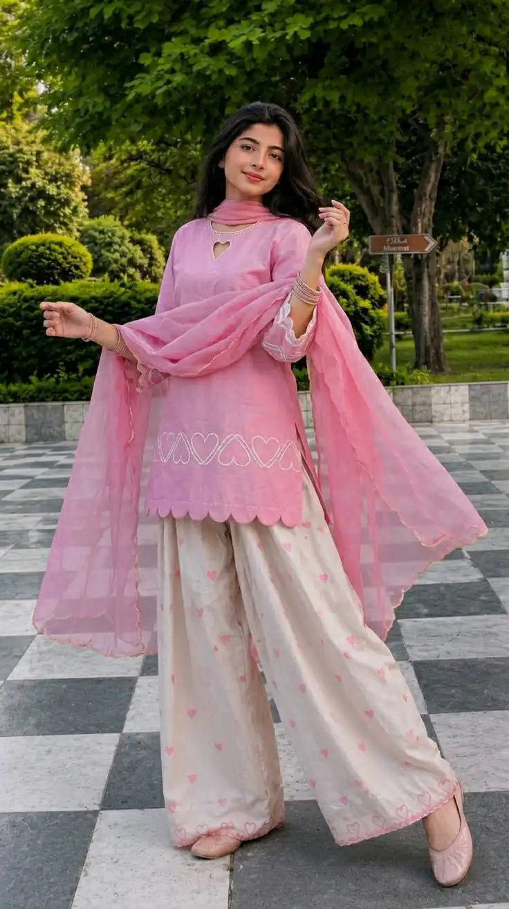 Nice Pink Roman Silk Multi Work Salwar Suit - Image 4