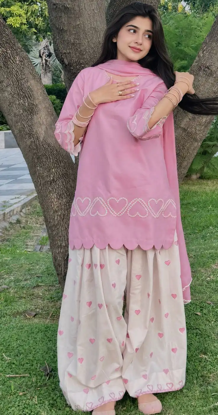 Nice Pink Roman Silk Multi Work Salwar Suit - Image 2