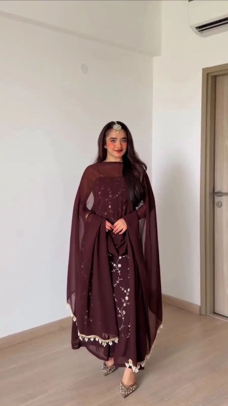 Perfect Brown Faux Georgette Sequences Work Salwar Suit - Image 5