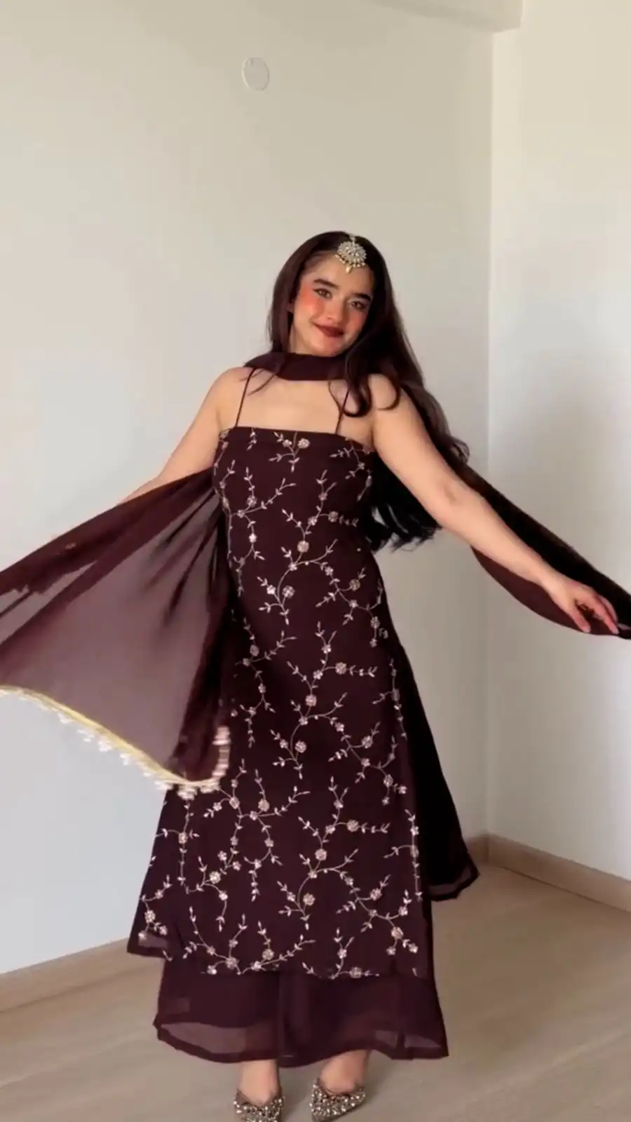 Perfect Brown Faux Georgette Sequences Work Salwar Suit - Image 4