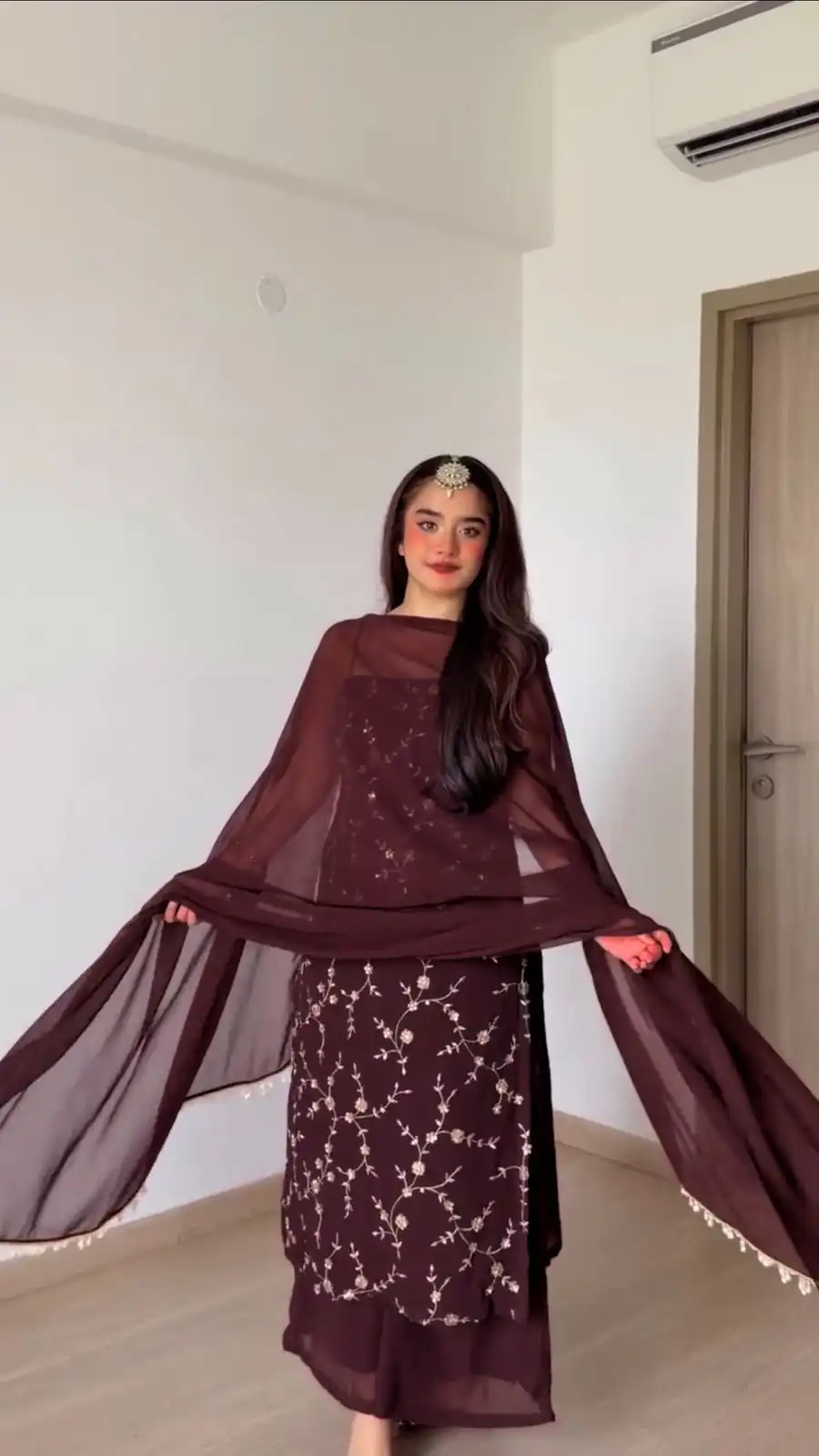 Perfect Brown Faux Georgette Sequences Work Salwar Suit - Image 3