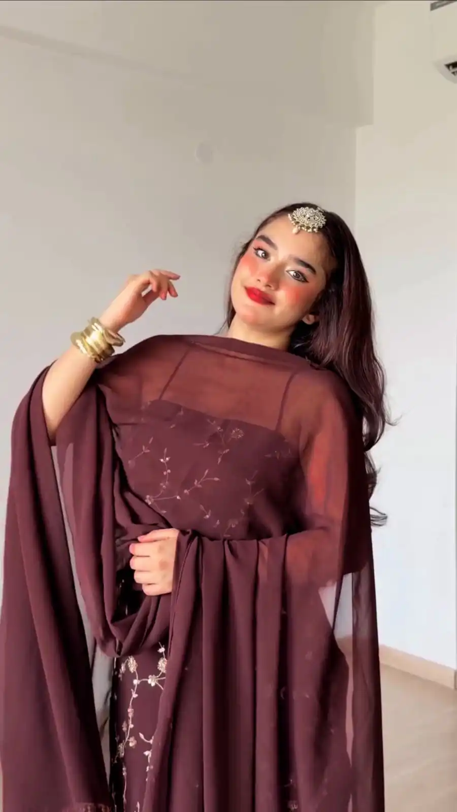 Perfect Brown Faux Georgette Sequences Work Salwar Suit - Image 2