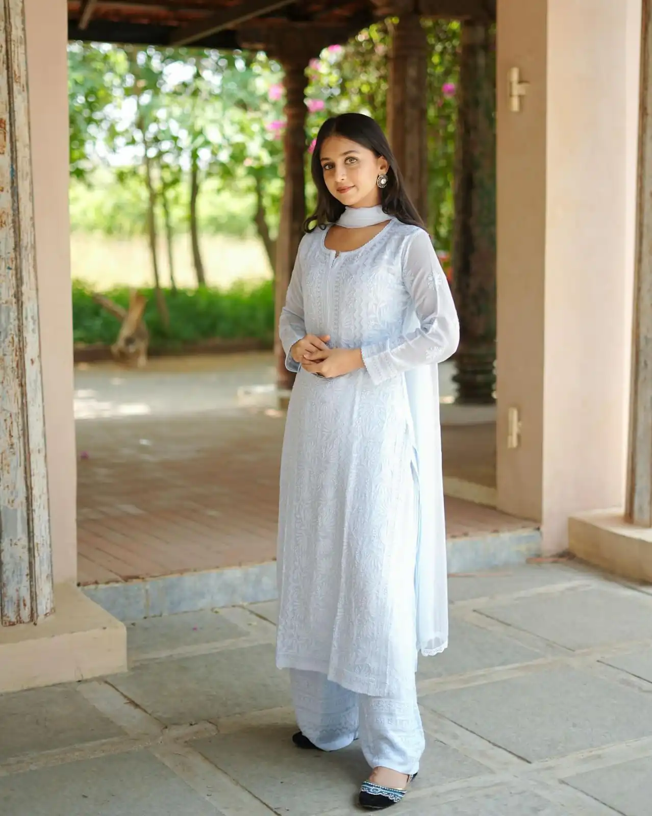 Pretty Grey Georgette Embroider Work Salwar Suit