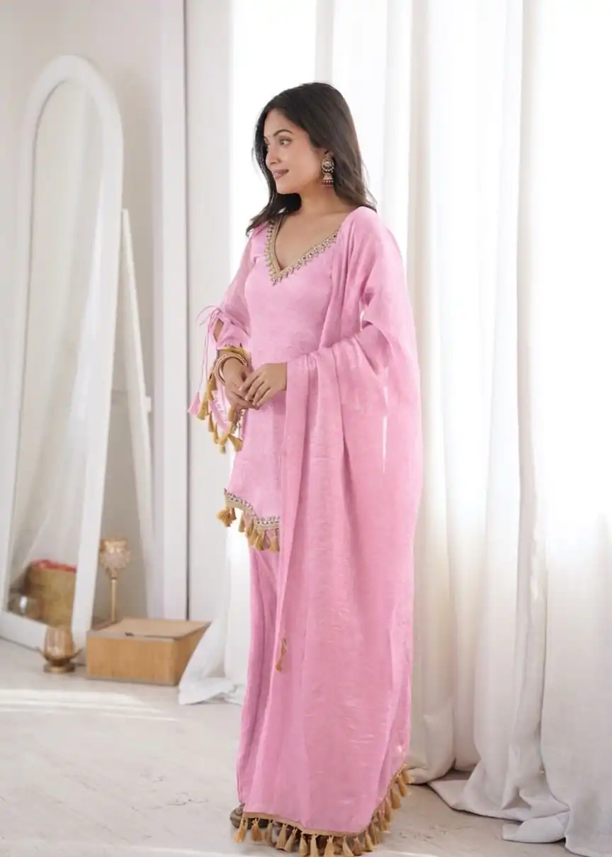 Pretty Pink Doremon Crush Mirror Work Salwar Suit - Image 7