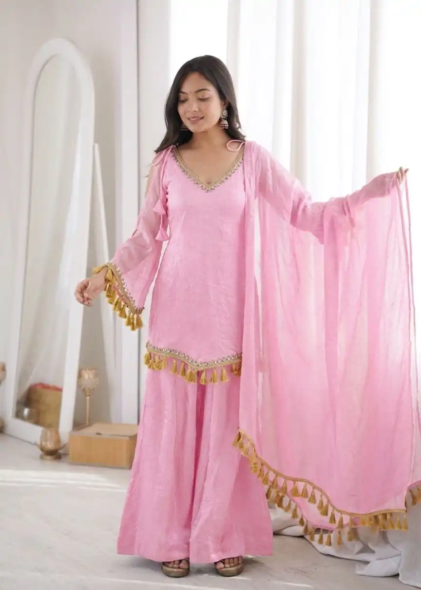 Pretty Pink Doremon Crush Mirror Work Salwar Suit - Image 4