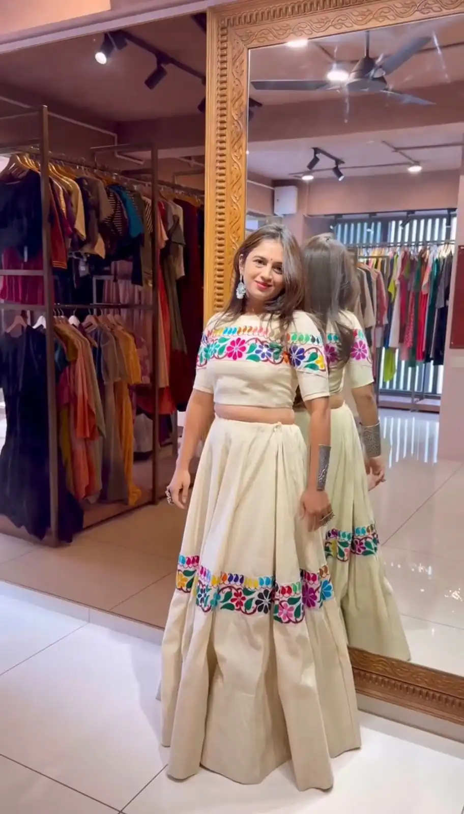 Stylist White Kora Cotton Embroidery Work Lehenga Choli - Image 4