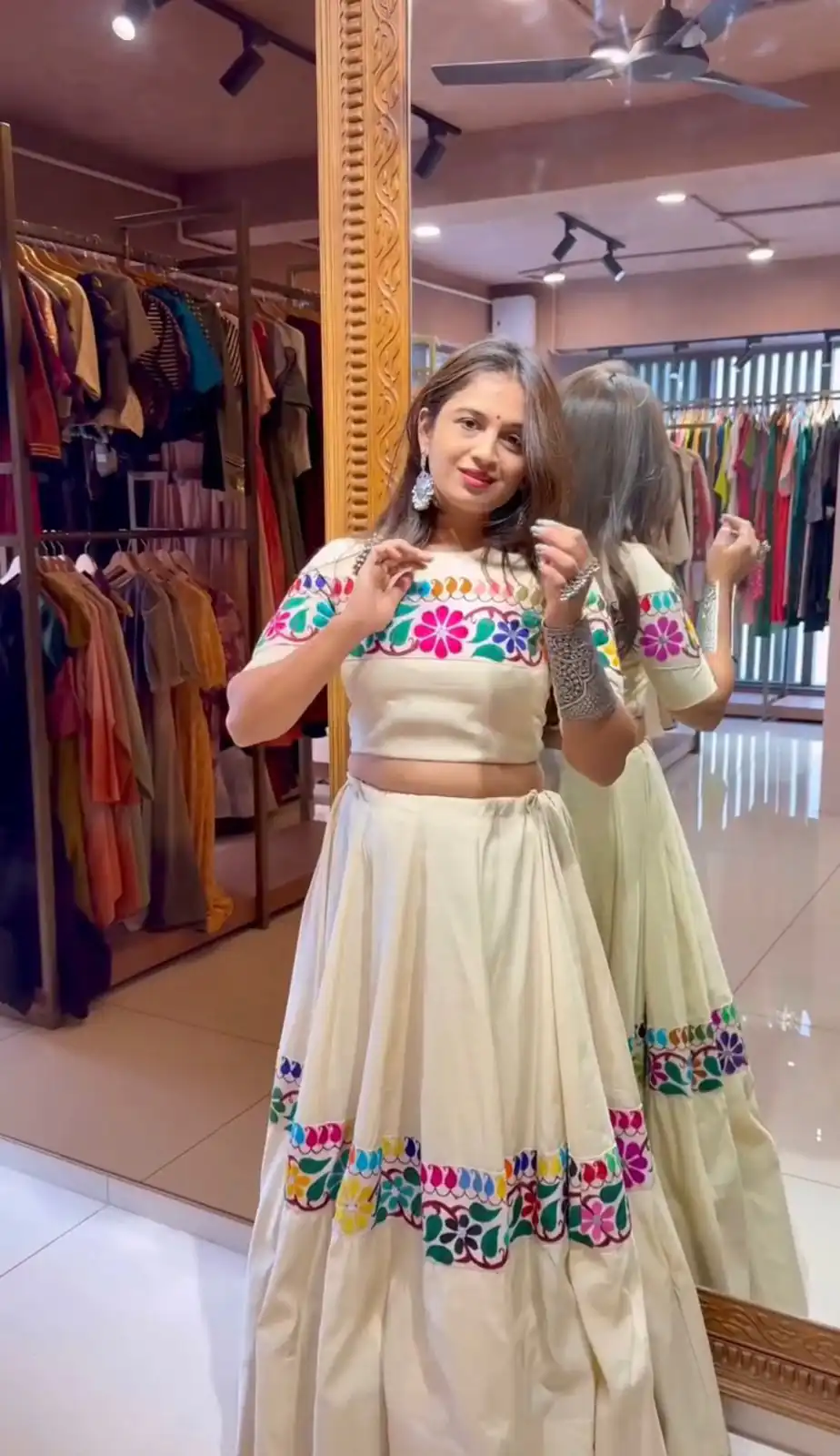 Stylist White Kora Cotton Embroidery Work Lehenga Choli - Image 3