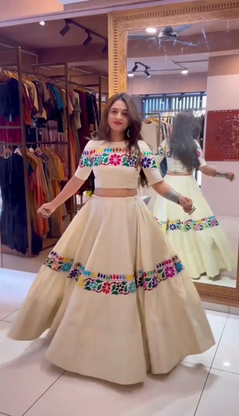 Stylist White Kora Cotton Embroidery Work Lehenga Choli