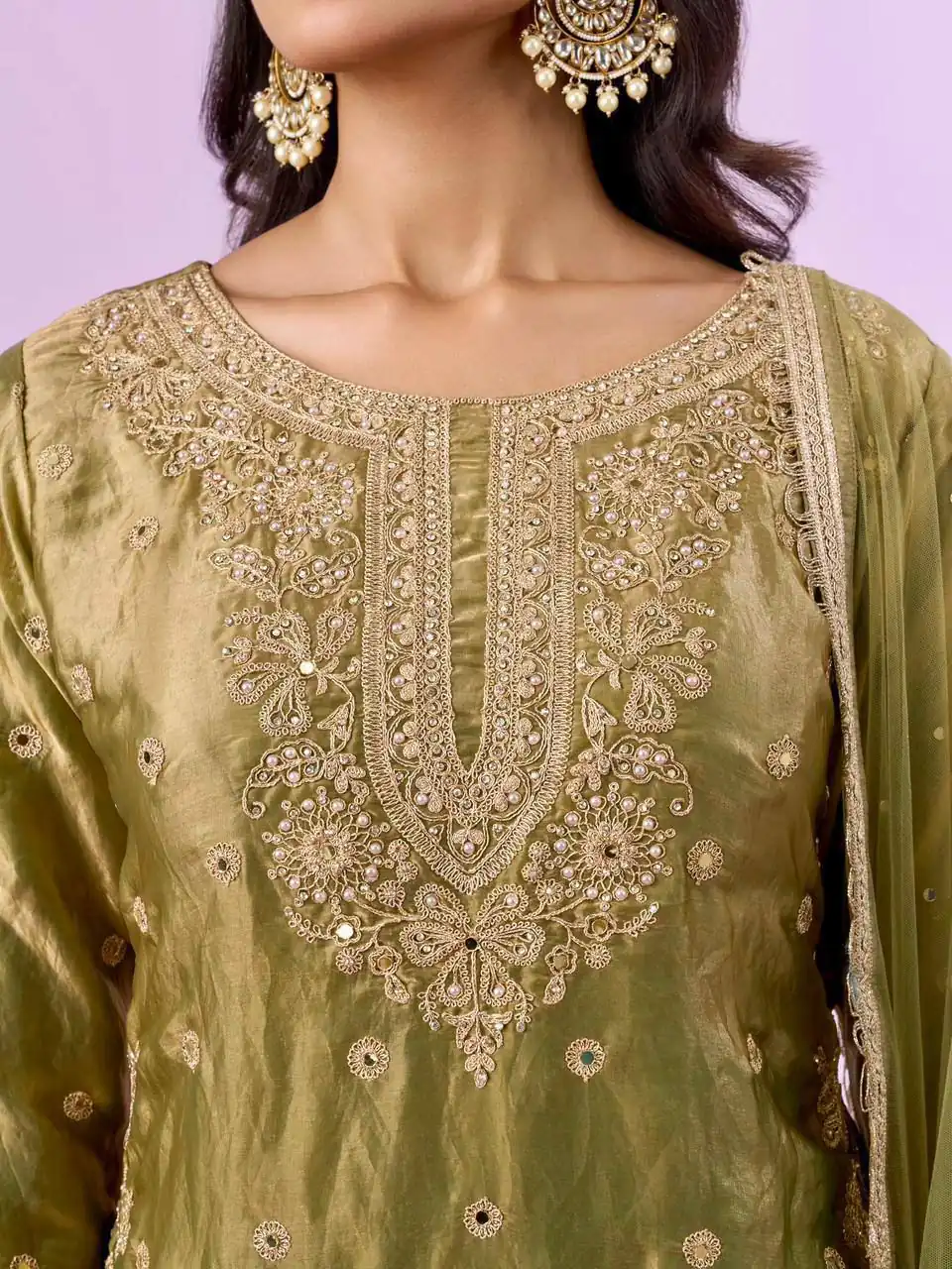 Super Mehandi Fendy Silk Sequins Work Salwar Suit - Image 3