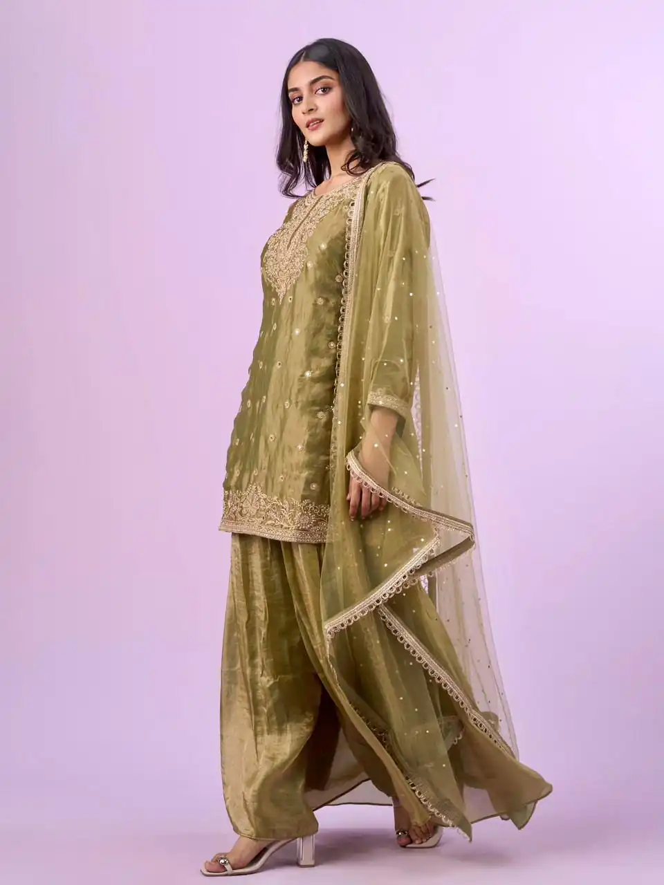 Super Mehandi Fendy Silk Sequins Work Salwar Suit - Image 2