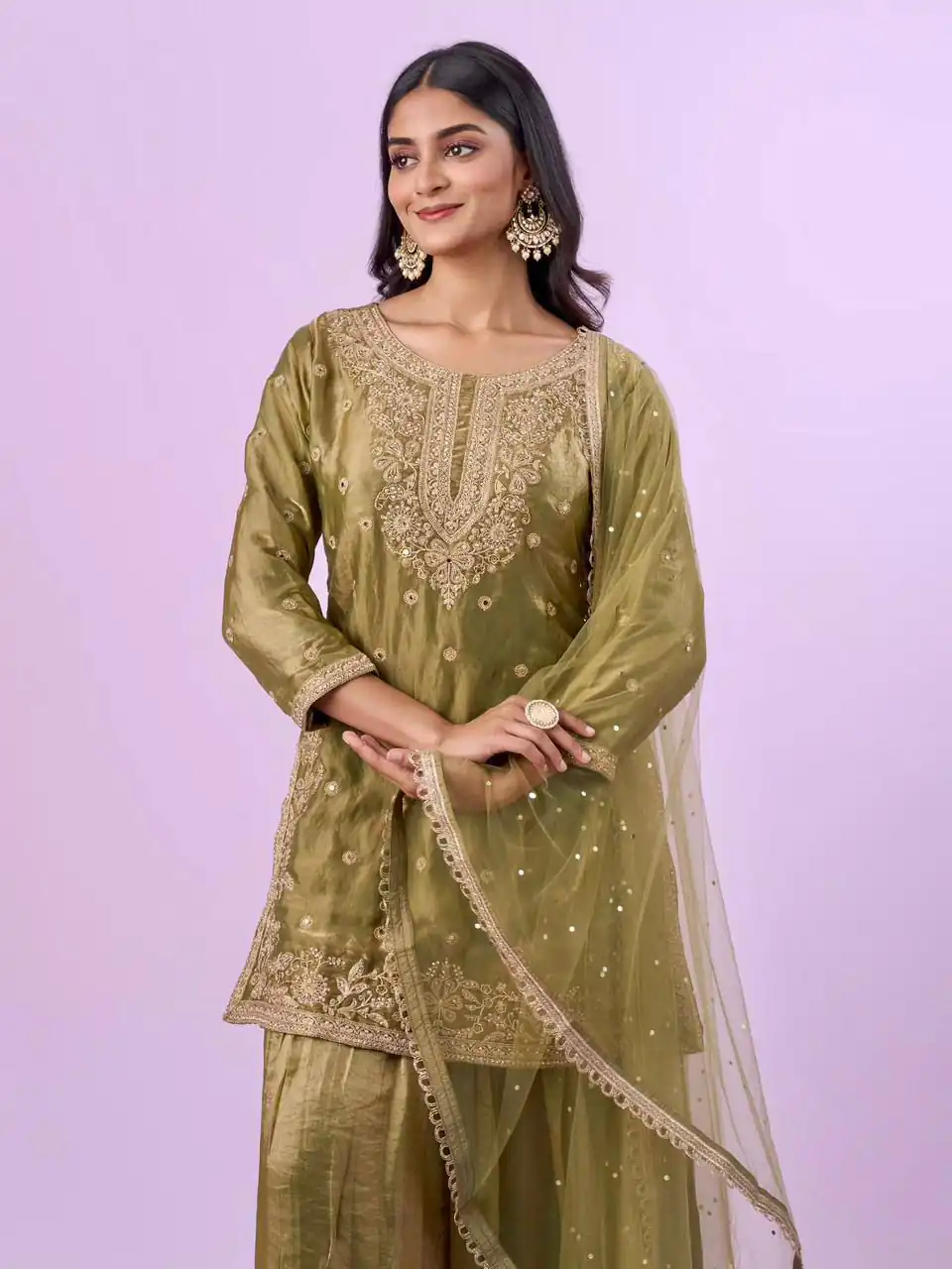Super Mehandi Fendy Silk Sequins Work Salwar Suit