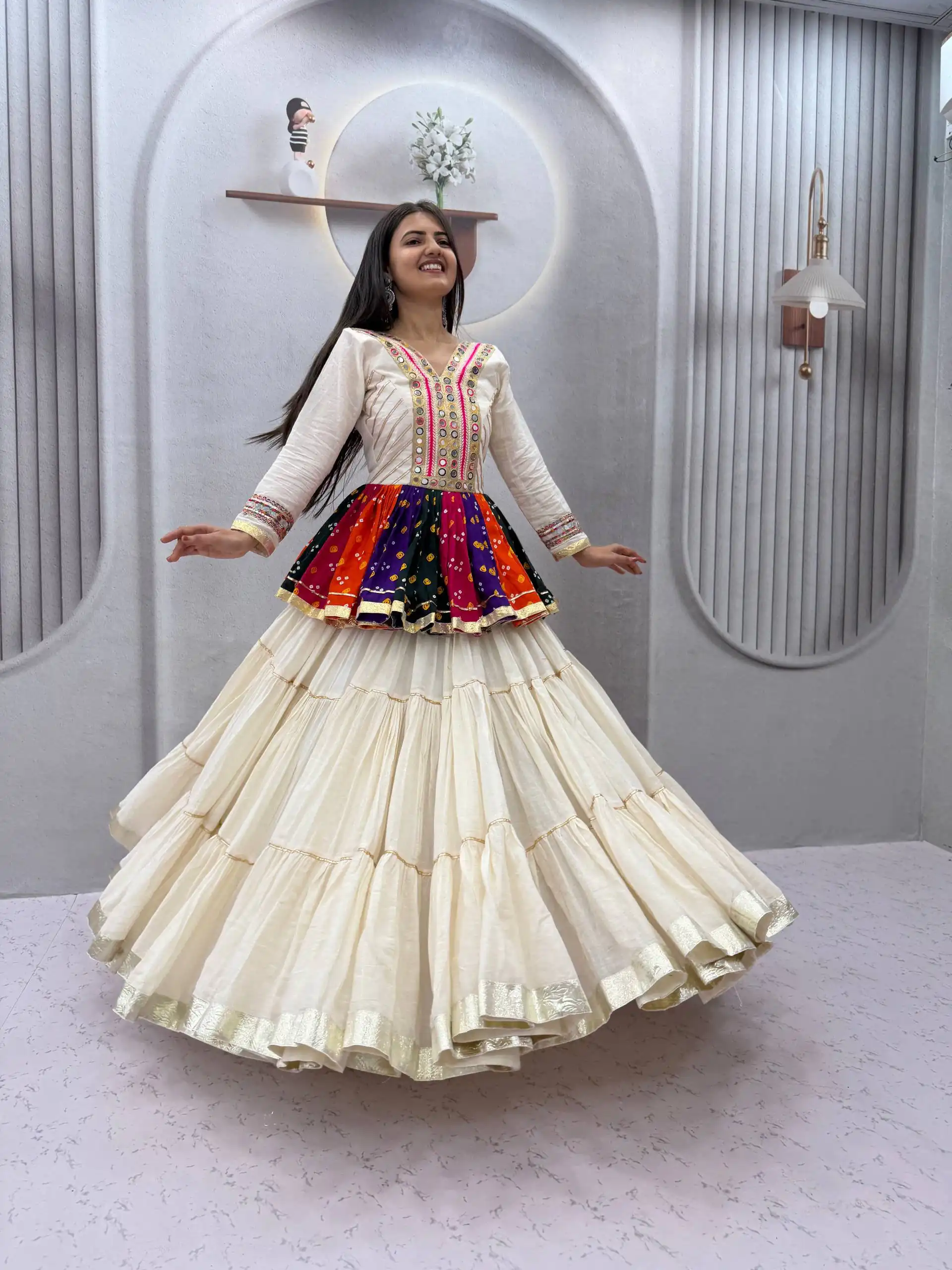 PC 600 White in Pure Cotton Mirror Work & Gamthi Work Lehenga Choli . Exclusive Offer ₹3049. Delivery 4-6 Working Days. Shop now. | Lehenga, Bollywood Lehenga, Creative Lehenga, Designer Lehenga, Embroidered Lehenga, Party Wear Lehenga