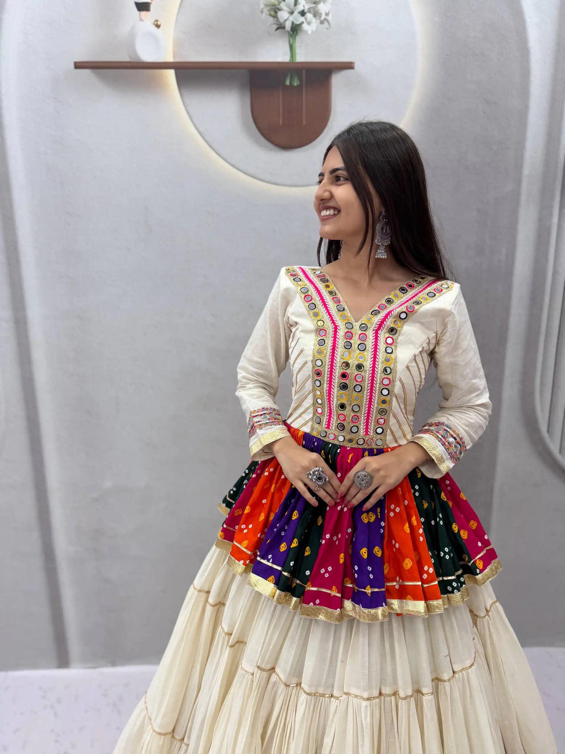PC 600 White in Pure Cotton Mirror Work & Gamthi Work Lehenga Choli . Exclusive Offer ₹3049. Delivery 4-6 Working Days. Shop now. | Lehenga, Bollywood Lehenga, Creative Lehenga, Designer Lehenga, Embroidered Lehenga, Party Wear Lehenga
