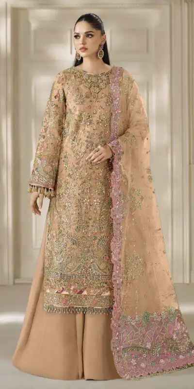 FC 1231 Peach Chiffon Salwar Suit with Embroidery Work & Sequins Work. Introductory Price ₹2949. Delivery 4-6 Working Days. Shop now. | Jump Suits, Salwar suit, Casual Suits, Creative suits, Designer Suits, Palazzo Suits, Party Wear Suits, Patiala Suits, Straight Suits