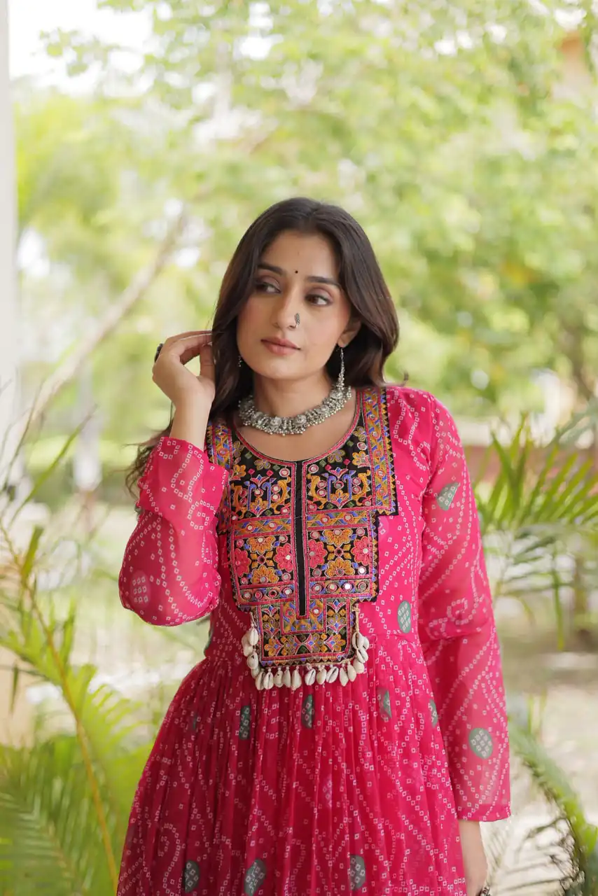 KA 1276 Pink in Colour Faux Georgette Bandhani Print Work Gown. Available at ₹2069 only. Delivery 4-6 Working Days. Shop now. | Gowns, Bollywood Gowns, Creative Gowns, Designer Gowns, Embroidered Gowns, Party Wear Gowns