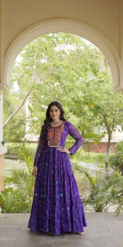 KA 1276 Purple in Colour Faux Georgette Bandhani Print Work Gown. Available at ₹2069 only. Delivery 4-6 Working Days. Shop now. | Gowns, Bollywood Gowns, Creative Gowns, Designer Gowns, Embroidered Gowns, Party Wear Gowns