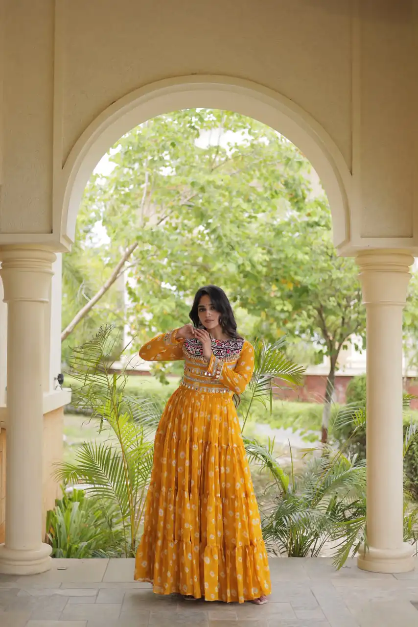 KA 1277 Yellow in Colour Faux Georgette Bandhani Print Work Gown. Available at ₹2119 only. Delivery 4-6 Working Days. Shop now. | Gowns, Bollywood Gowns, Creative Gowns, Designer Gowns, Embroidered Gowns, Party Wear Gowns