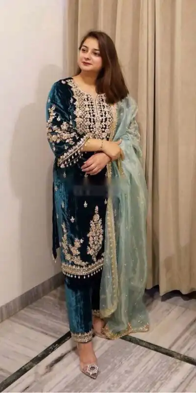 WW 1236 Blue Viscose Velvet Salwar Suit with Embroidery Work & Lace Work. Grab it for ₹2299. Delivery 4-6 Working Days. Shop now. | Jump Suits, Salwar suit, Casual Suits, Creative suits, Designer Suits, Palazzo Suits, Party Wear Suits, Patiala Suits, Straight Suits