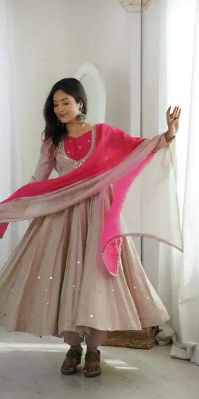 ZF 5023 White Roman Silk Gown with Mirror Work & Embroidery Work. Special Price ₹2099. Delivery 4-6 Working Days. Shop now. | Gowns, Bollywood Gowns, Creative Gowns, Designer Gowns, Embroidered Gowns, Party Wear Gowns