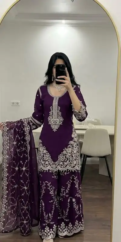 ZSR 3187 Purple Faux Georgette Salwar Suit with Mirror Work & Embroidery Work. Get it for ₹2349. Delivery 4-6 Working Days. Shop now. | Jump Suits, Salwar suit, Casual Suits, Creative suits, Designer Suits, Palazzo Suits, Party Wear Suits, Patiala Suits, Straight Suits