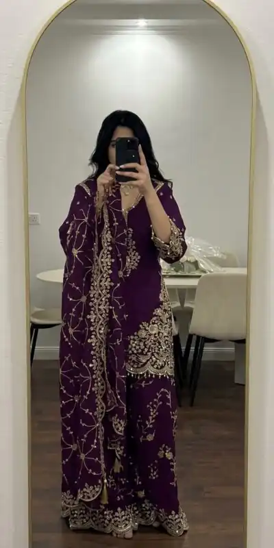 ZSR 3187 Purple Faux Georgette Salwar Suit with Mirror Work & Embroidery Work. Get it for ₹2349. Delivery 4-6 Working Days. Shop now. | Jump Suits, Salwar suit, Casual Suits, Creative suits, Designer Suits, Palazzo Suits, Party Wear Suits, Patiala Suits, Straight Suits
