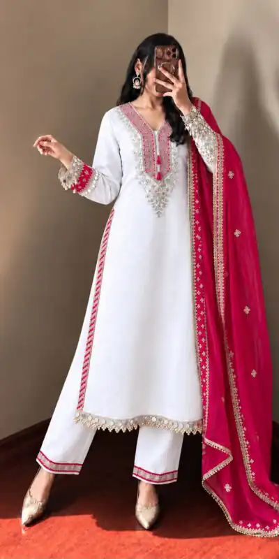 ZSR 3190 White Color Chinon Silk Embroidery Work Salwar Suit . Get it for ₹2349. Delivery 4-6 Working Days. Online Shop now. | Jump Suits, Salwar suit, Casual Suits, Creative suits, Designer Suits, Palazzo Suits, Party Wear Suits, Patiala Suits, Straight Suits