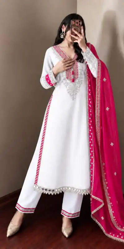 ZSR 3190 White Color Chinon Silk Embroidery Work Salwar Suit . Get it for ₹2349. Delivery 4-6 Working Days. Online Shop now. | Jump Suits, Salwar suit, Casual Suits, Creative suits, Designer Suits, Palazzo Suits, Party Wear Suits, Patiala Suits, Straight Suits