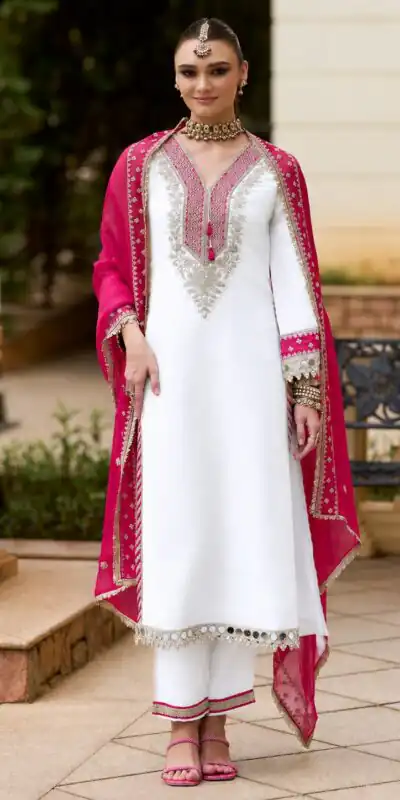 ZSR 3190 White Color Chinon Silk Embroidery Work Salwar Suit . Get it for ₹2349. Delivery 4-6 Working Days. Online Shop now. | Jump Suits, Salwar suit, Casual Suits, Creative suits, Designer Suits, Palazzo Suits, Party Wear Suits, Patiala Suits, Straight Suits