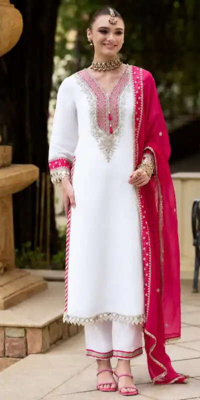 ZSR 3190 White Color Chinon Silk Embroidery Work Salwar Suit . Get it for ₹2349. Delivery 4-6 Working Days. Online Shop now. | Jump Suits, Salwar suit, Casual Suits, Creative suits, Designer Suits, Palazzo Suits, Party Wear Suits, Patiala Suits, Straight Suits
