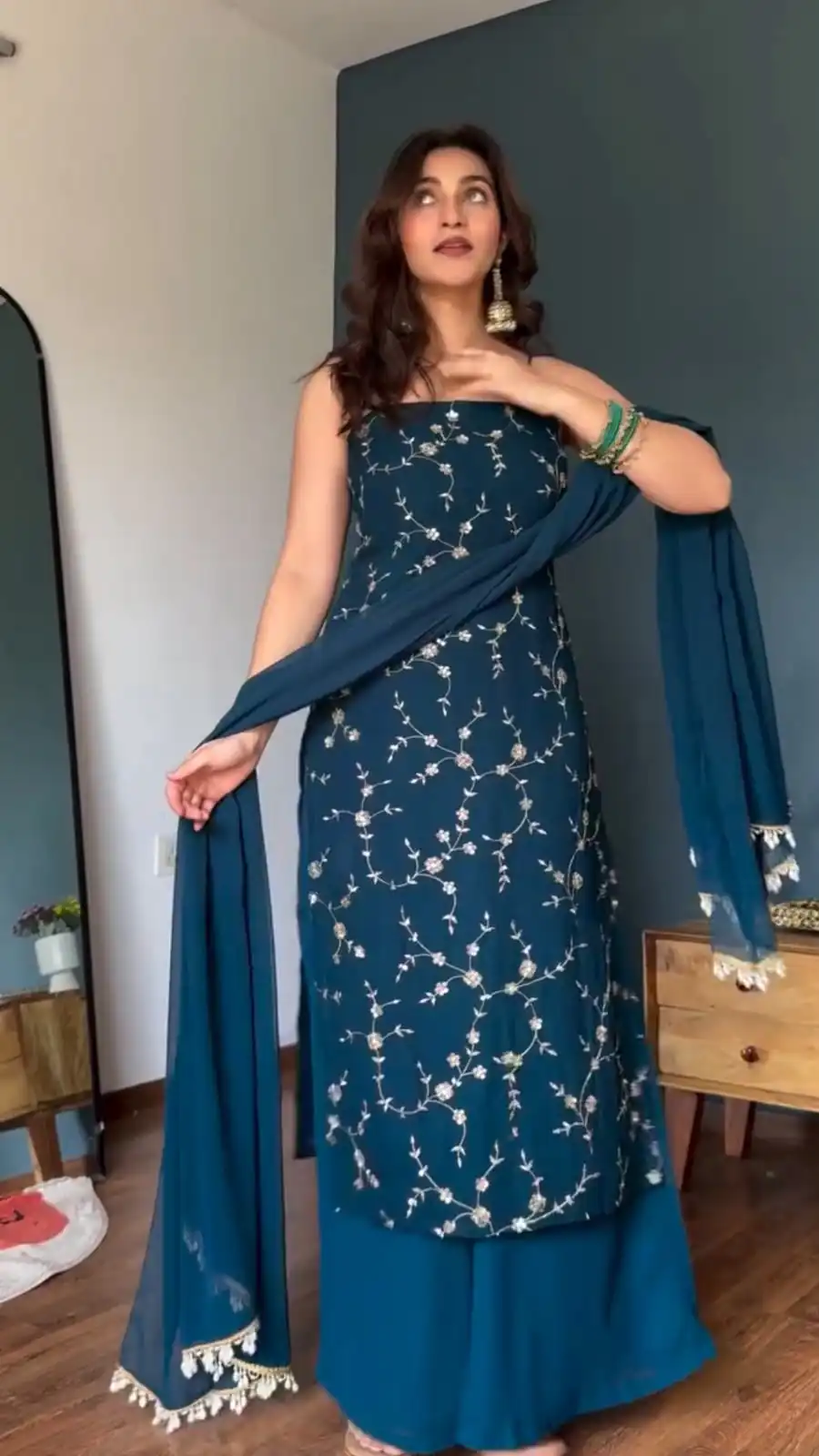 RTC 6067 Teal Faux Georgette Salwar Suit with Mirror Work & Embroidery Work. Get it for ₹2049. Delivery 4-6 Working Days. Shop now. | Jump Suits, Salwar suit, Casual Suits, Creative suits, Designer Suits, Palazzo Suits, Party Wear Suits, Patiala Suits, Straight Suits
