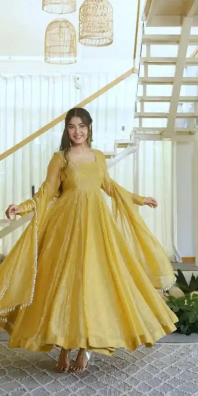 KD 1641 Gold in Salsa Silk Embroidery Work & Sequins Work Gown . Get it for ₹2899. Delivery 4-6 Working Days. Online Shop now. | Gowns, Bollywood Gowns, Creative Gowns, Designer Gowns, Embroidered Gowns, Party Wear Gowns