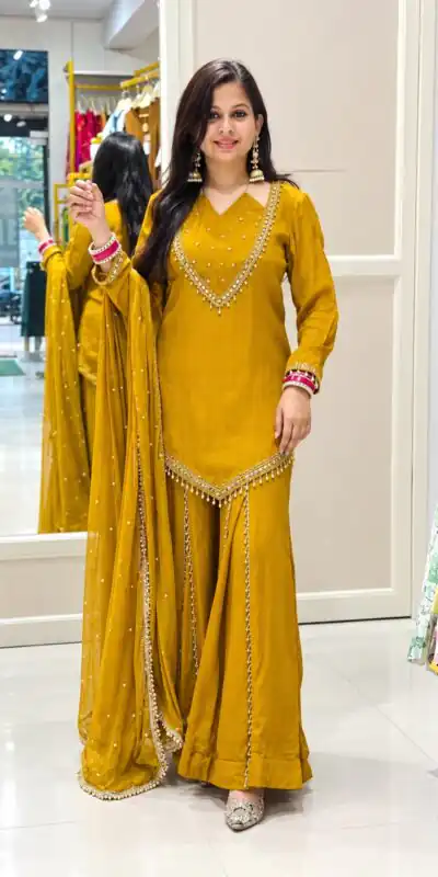 JF 054 Mustered Color Roman Silk Salwar Suit with Embroidery Work. Available at ₹2399 only. Delivery 4-6 Working Days. Shop now. | Jump Suits, Salwar suit, Casual Suits, Creative suits, Designer Suits, Palazzo Suits, Party Wear Suits, Patiala Suits, Straight Suits