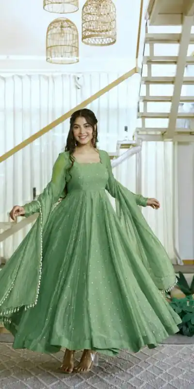 KD 1641 Pista in Salsa Silk Embroidery Work & Sequins Work Gown . Get it for ₹2899. Delivery 4-6 Working Days. Online Shop now. | Gowns, Bollywood Gowns, Creative Gowns, Designer Gowns, Embroidered Gowns, Party Wear Gowns