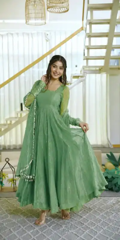 KD 1641 Pista in Salsa Silk Embroidery Work & Sequins Work Gown . Get it for ₹2899. Delivery 4-6 Working Days. Online Shop now. | Gowns, Bollywood Gowns, Creative Gowns, Designer Gowns, Embroidered Gowns, Party Wear Gowns