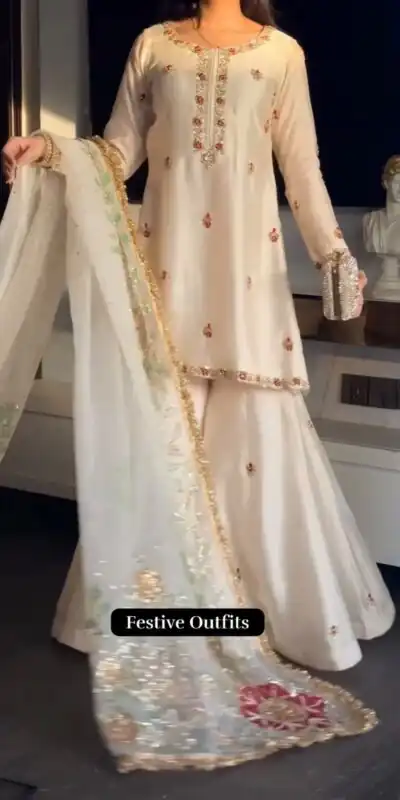 ST 1204 White Faux Georgette Salwar Suit with Embroidery Work. Available at ₹2249 only. Delivery 4-6 Working Days. Shop now. | Jump Suits, Tops & Bottoms, Track Suits, Salwar suit, Casual Suits, Creative suits, Designer Suits, Palazzo Suits, Party Wear Suits, Patiala Suits, Straight Suits, Trendy Wear