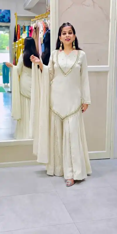 JF 054 White Color Roman Silk Salwar Suit with Embroidery Work. Available at ₹2399 only. Delivery 4-6 Working Days. Shop now. | Jump Suits, Salwar suit, Casual Suits, Creative suits, Designer Suits, Palazzo Suits, Party Wear Suits, Patiala Suits, Straight Suits
