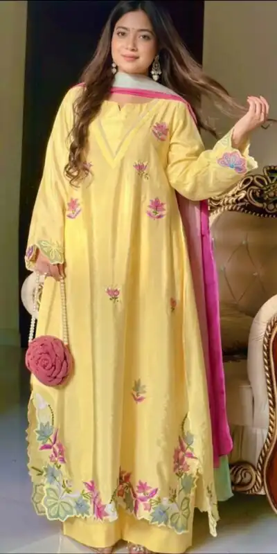 MF 544 Yellow Ho Silk Salwar Suit with Sequins Work & Embroidery Work. Grab it for ₹2349. Delivery 4-6 Working Days. Shop now. | Jump Suits, Salwar suit, Casual Suits, Creative suits, Designer Suits, Palazzo Suits, Party Wear Suits, Patiala Suits, Straight Suits